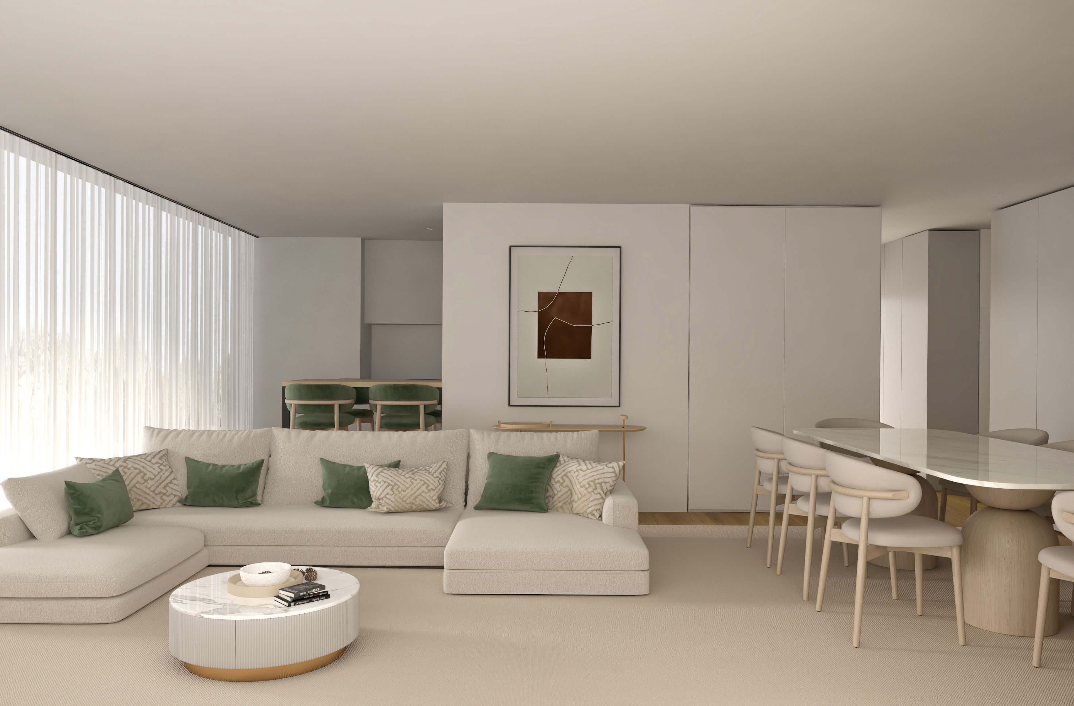 Ambiente minimalista, com poucos objetos e linhas retas